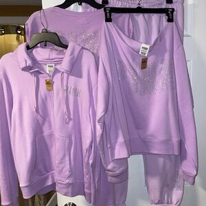 VS PINK purple/Lilac sweat set Rhinestones